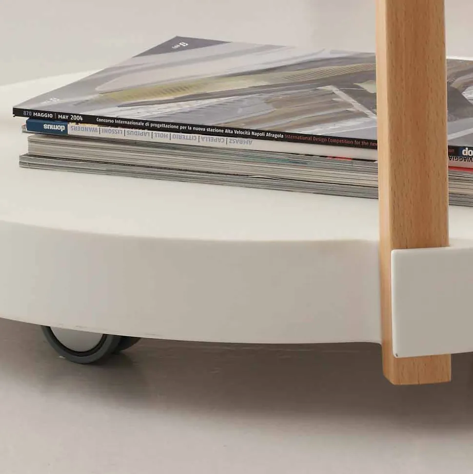 Carrello in faggio naturale e polipropilene bianco con ruote Pineto