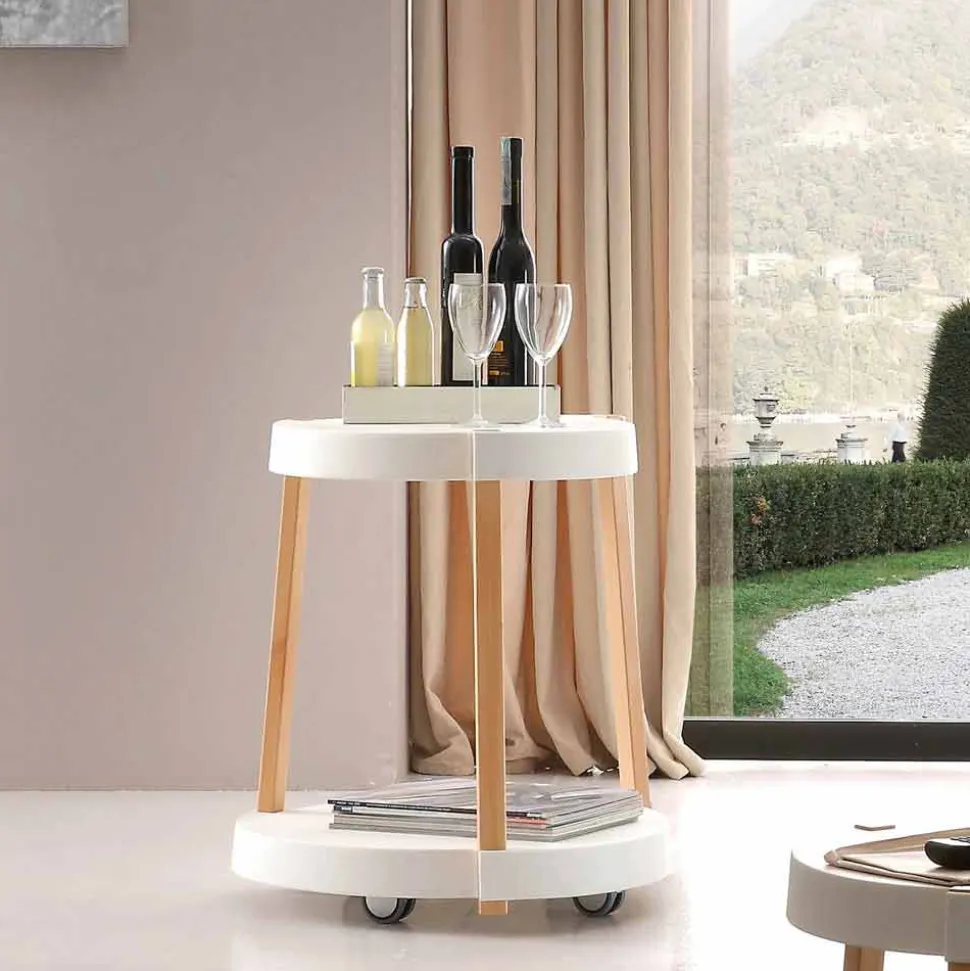 Carrello in faggio naturale e polipropilene bianco con ruote Pineto