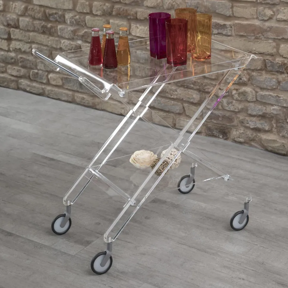 Carrello Pieghevole in Cristallo Acrilico Trasparente 2 Vassoi - Aristocle
