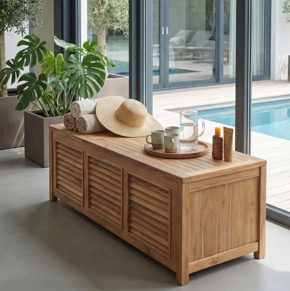 Cassapanca da Giardino Realizzata in Teak Naturale - Nascondi