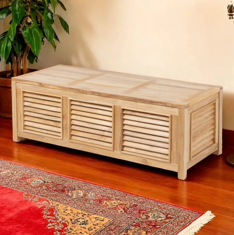 Cassapanca da Giardino Realizzata in Teak Naturale - Nascondi
