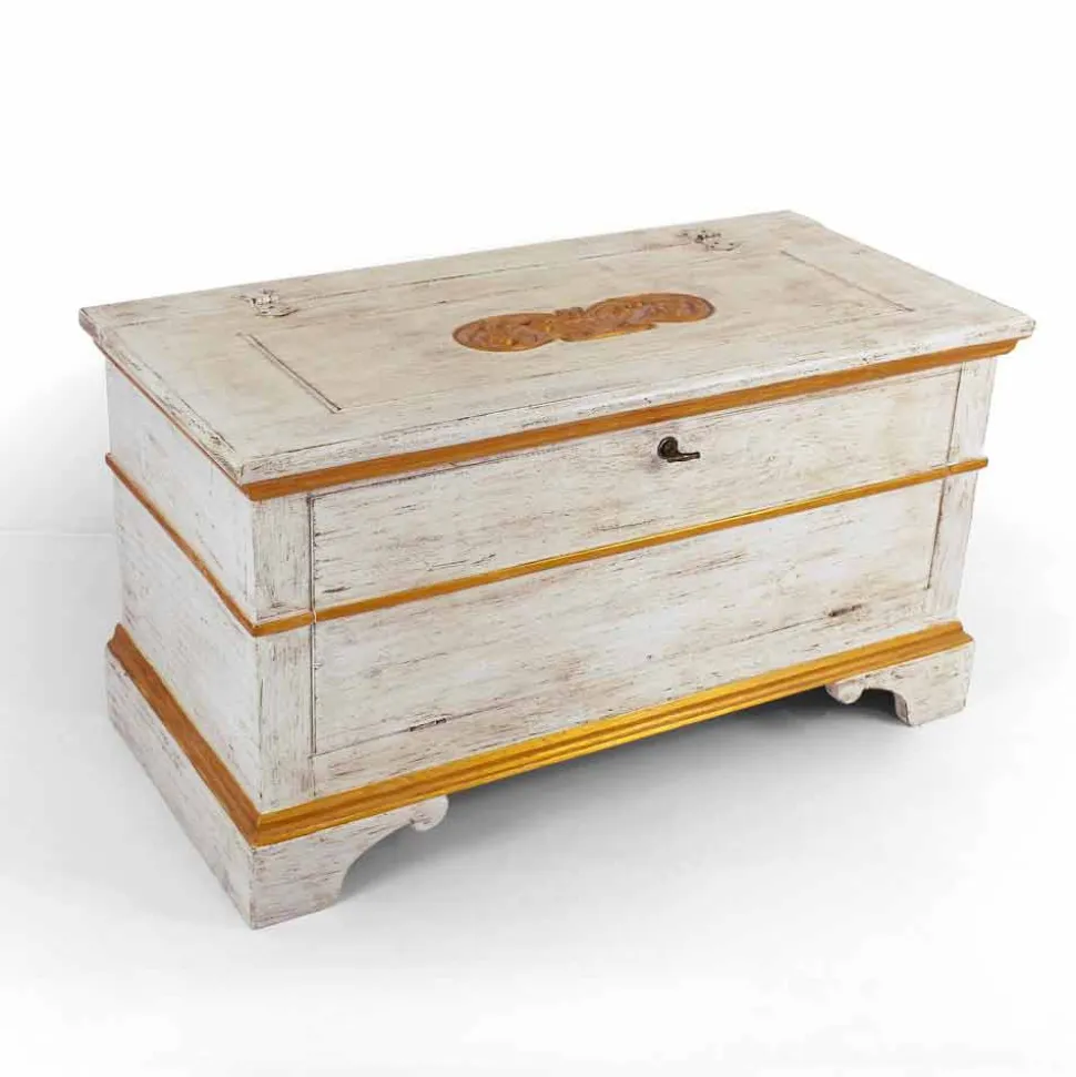 Cassapanca Fatta a Mano in Legno Massello con Profili Oro Made in Italy - Caio