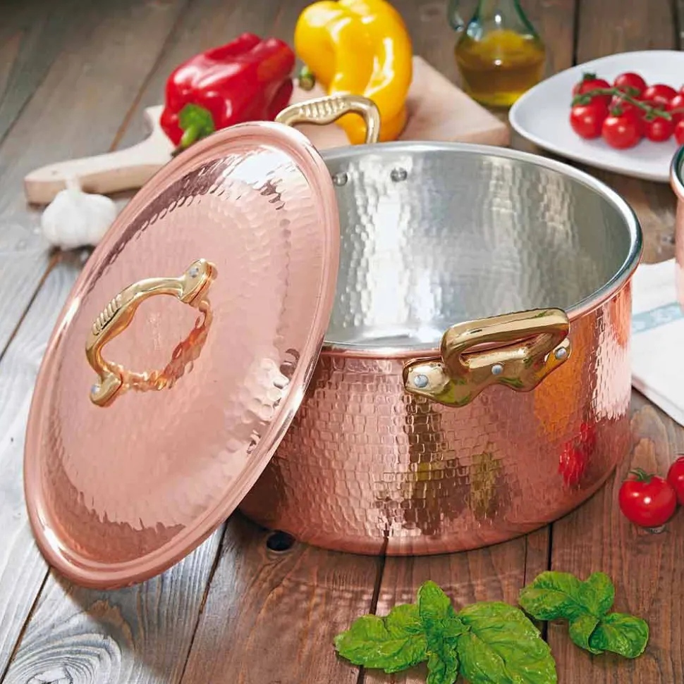 Casseruola Alta in Rame Stagnato a Mano Tonda con 2 Manici 28 cm - Gianfranco
