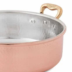 Casseruola Bassa in Rame Stagnato a Mano Tonda con 2 Manici 28 cm - Gianfranco