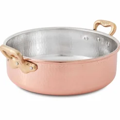 Casseruola Bassa in Rame Stagnato a Mano Tonda con 2 Manici 28 cm - Gianfranco