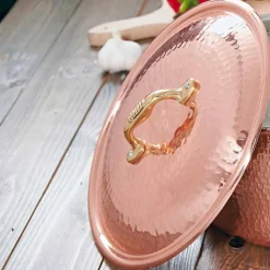 Casseruola Bassa in Rame Stagnato a Mano Tonda con 2 Manici 24 cm - Gianfranco