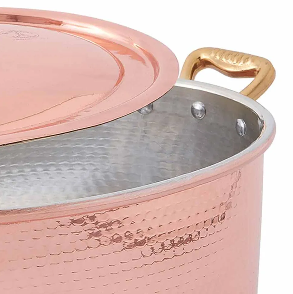 Casseruola in Rame Ovale Stagnato a Mano da Forno e Coperchio 27x20 cm - Mariag