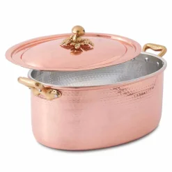 Casseruola in Rame Ovale Stagnato a Mano da Forno e Coperchio 27x20 cm - Mariag