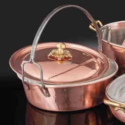 Casseruola in Rame Stagnato a Mano, Coperchio e Manico ad Arco 26 cm - MariaG