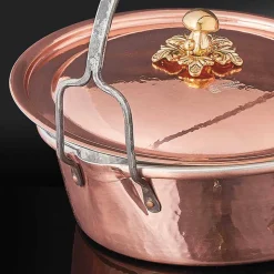 Casseruola in Rame Stagnato a Mano, Coperchio e Manico ad Arco 26 cm - MariaG