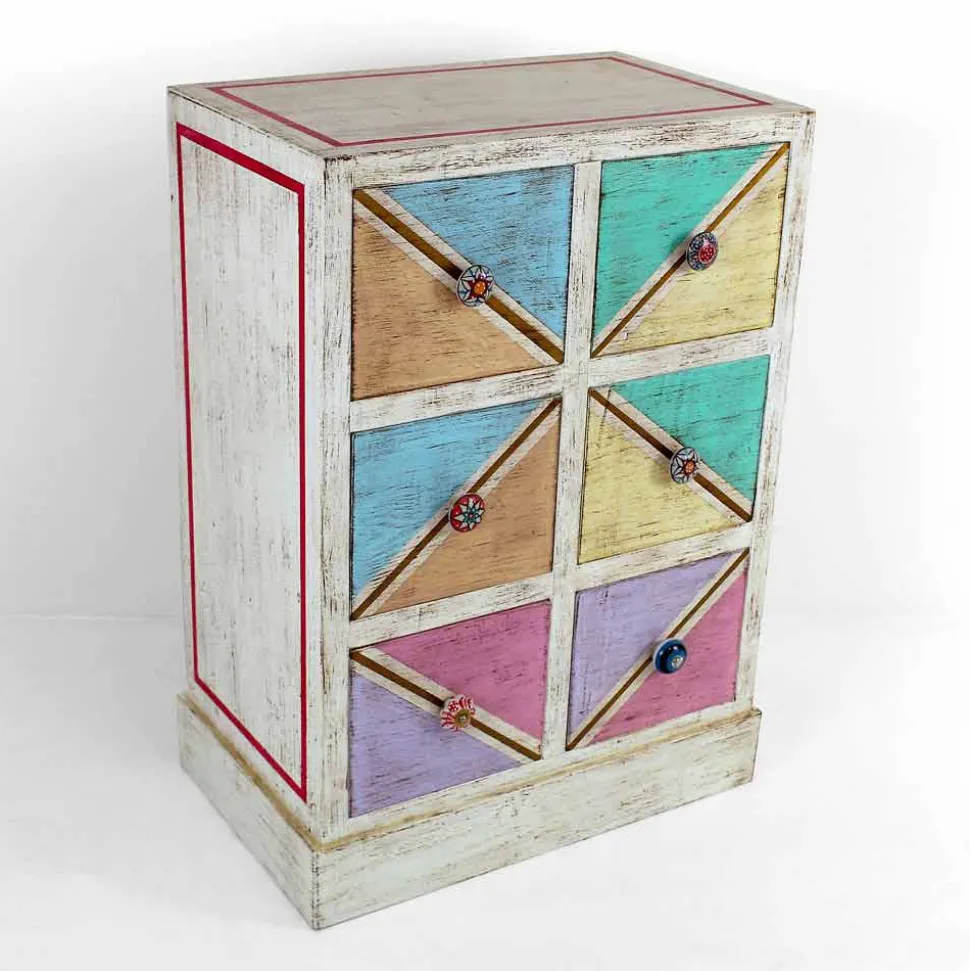 Cassettiera Artigianale in Legno con Cassetti Colorati Made in Italy - Brighella
