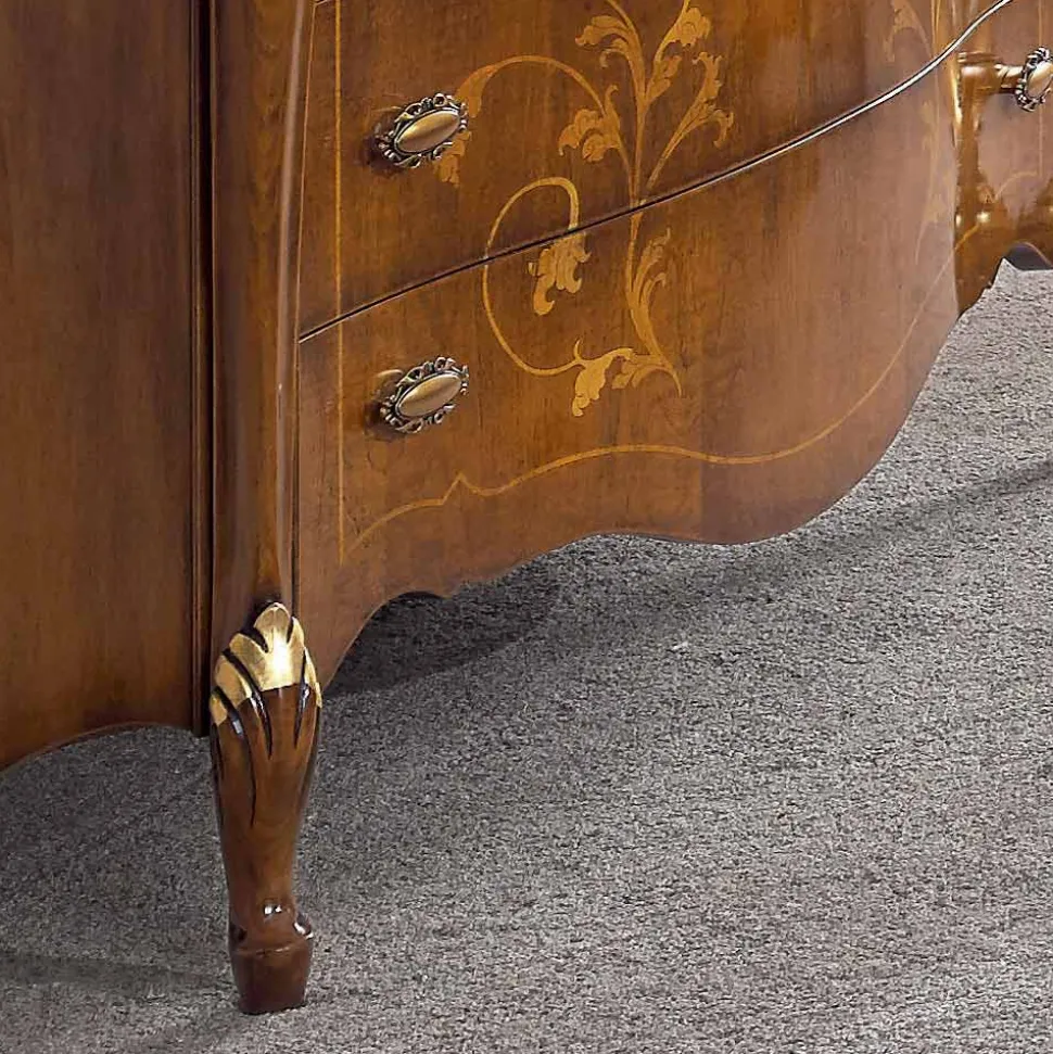 Cassettiera Camera in Legno Intarsiato e Specchio Made in Italy - Cambrige
