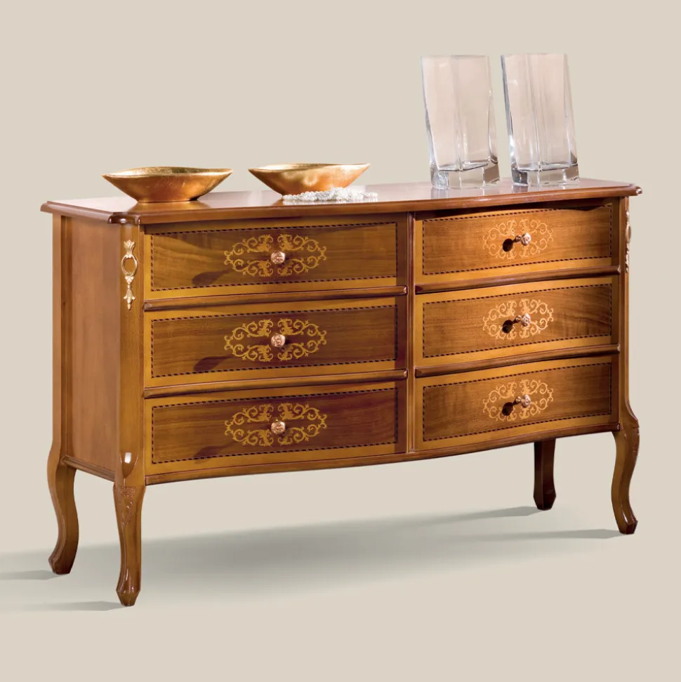 Cassettiera Classica in Legno Noce 4 o 6 Cassetti Made in Italy - Katerine