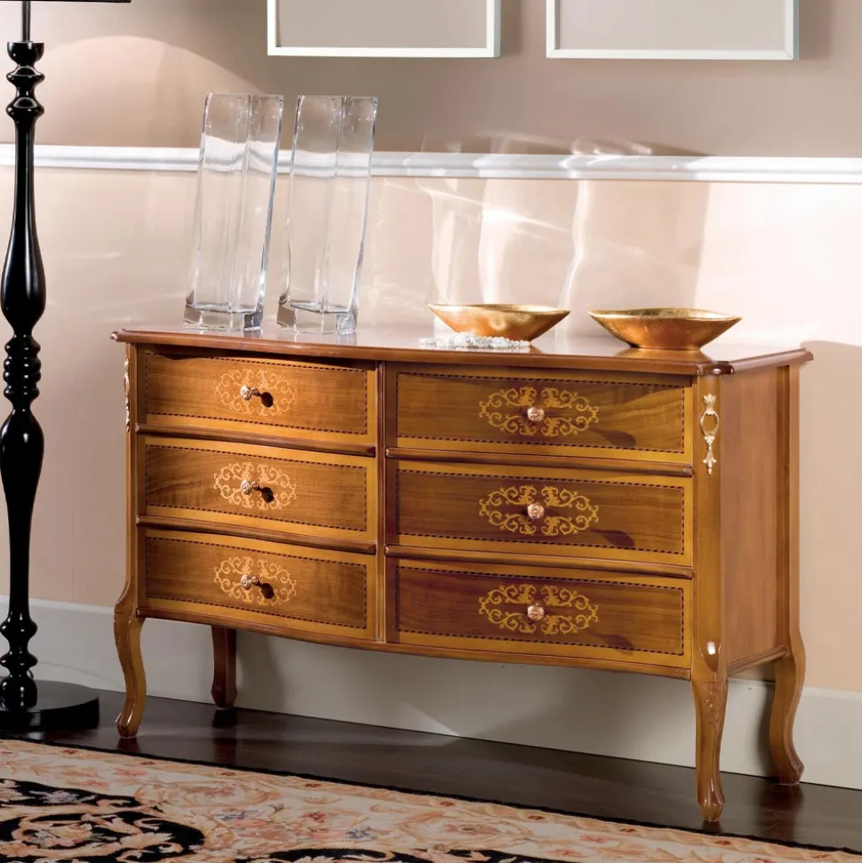 Cassettiera Classica in Legno Noce 4 o 6 Cassetti Made in Italy - Katerine