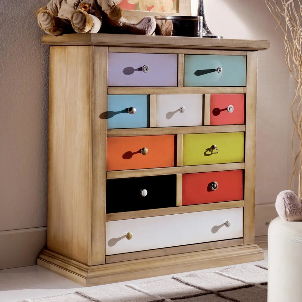 Cassettiera con Cassetti Tutti Colorati e Maniglie Diverse Made in Italy - Aditya