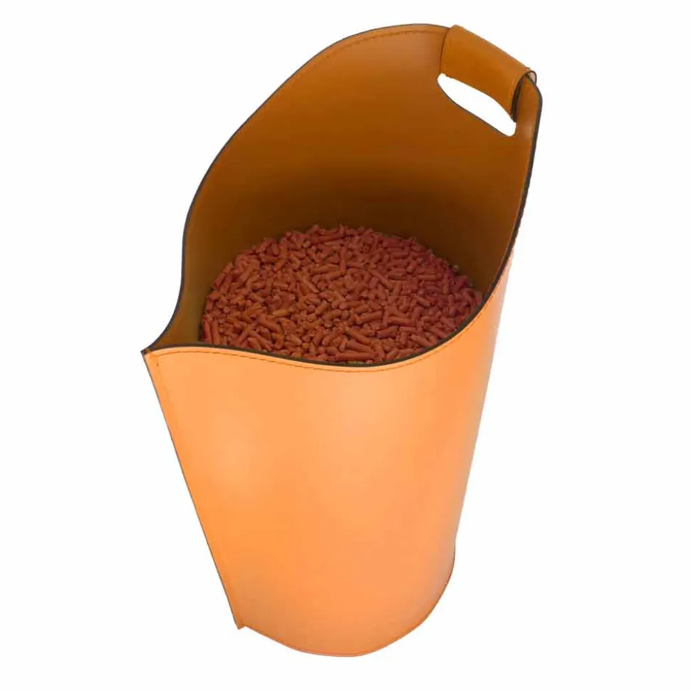 Cesto porta pellet da interno in cuoio 15 Kg di design Sapel