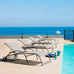 2 Chaise Longue Impilabili da Esterno in Metallo e Tessuto Made in Italy - Perlo