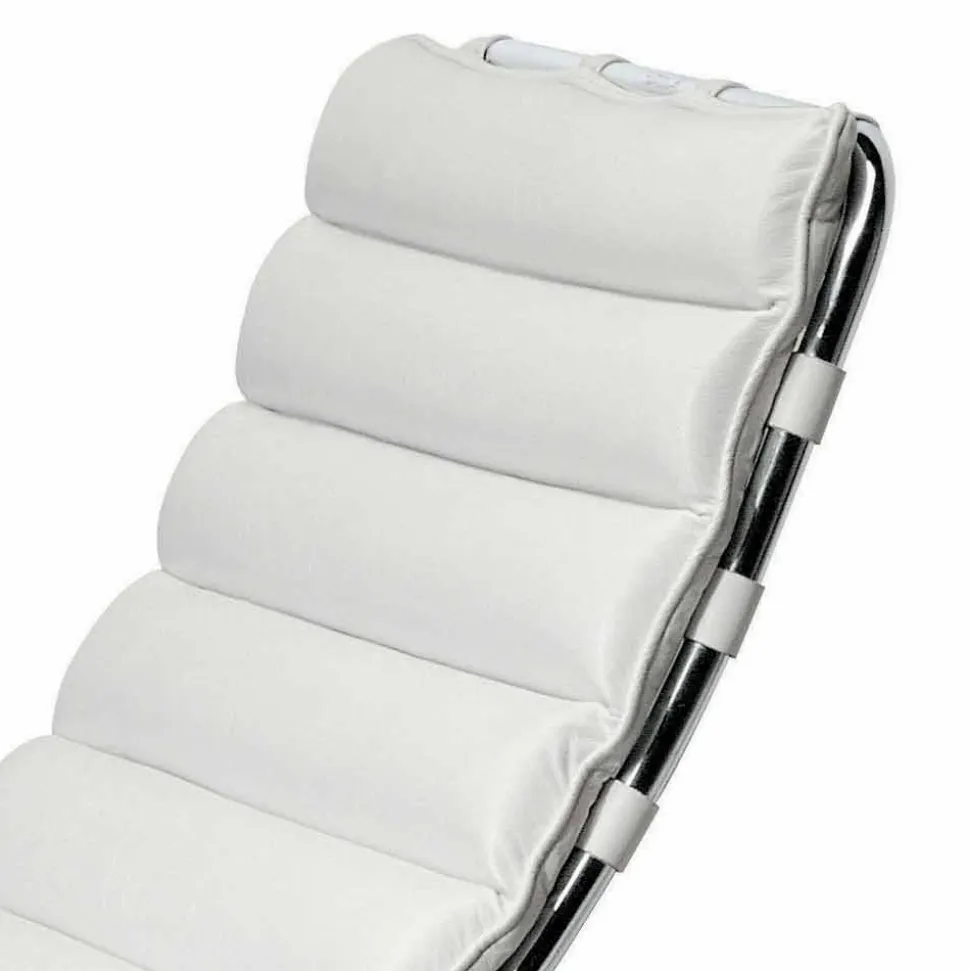 Chaise Longue in Acciaio Cromato con Seduta in Pelle Made in Italy - Diamante