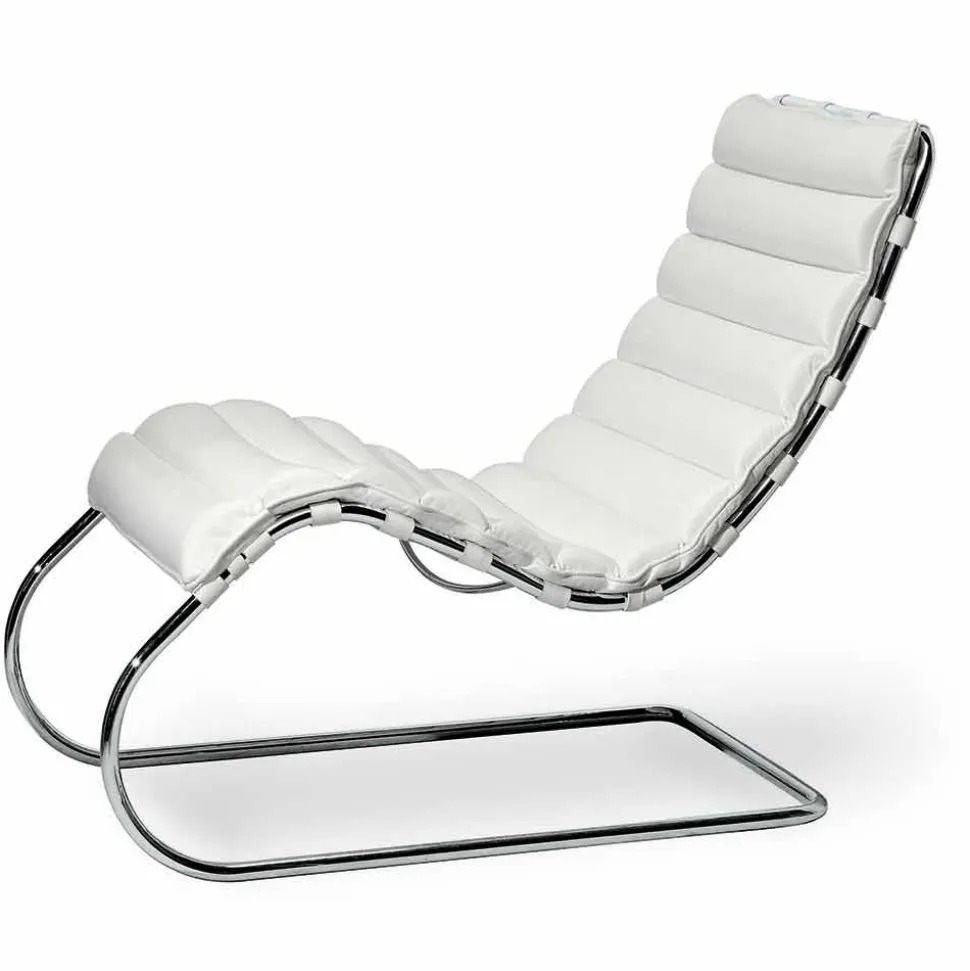 Chaise Longue in Acciaio Cromato con Seduta in Pelle Made in Italy - Diamante