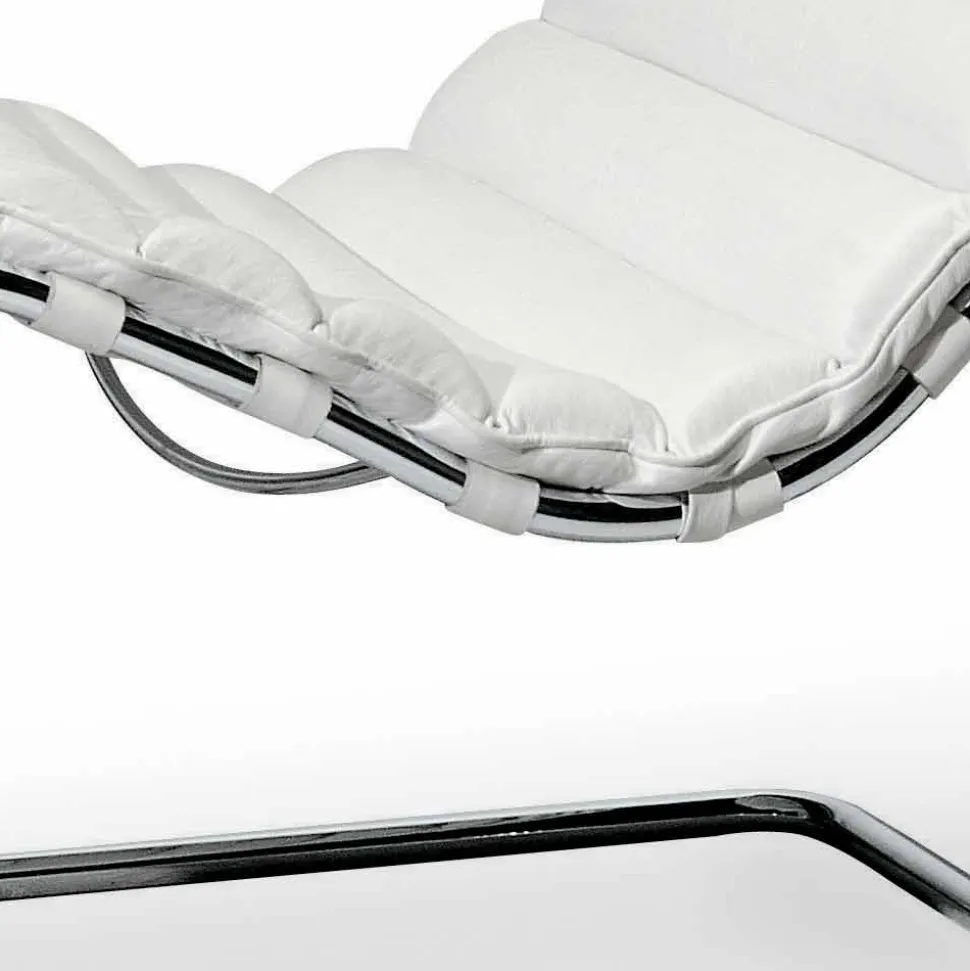 Chaise Longue in Acciaio Cromato con Seduta in Pelle Made in Italy - Diamante