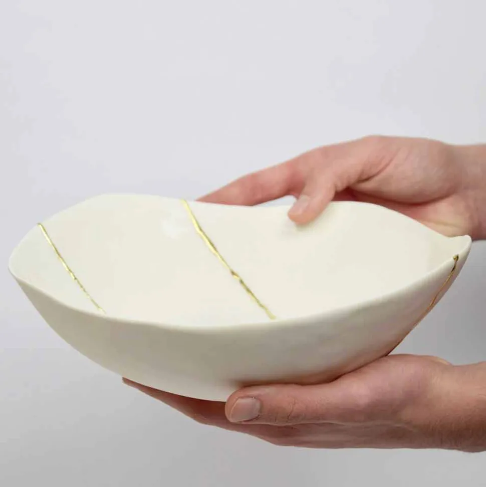 Ciotole in Porcellana Bianca e Foglia d'Oro Design di Lusso Italiano - Cicatroro