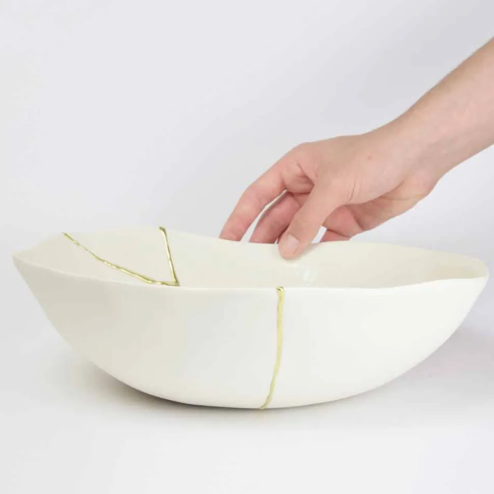 Ciotole in Porcellana Bianca e Foglia d'Oro Design di Lusso Italiano - Cicatroro