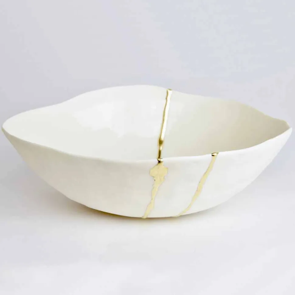 Ciotole in Porcellana Bianca e Foglia d'Oro Design di Lusso Italiano - Cicatroro