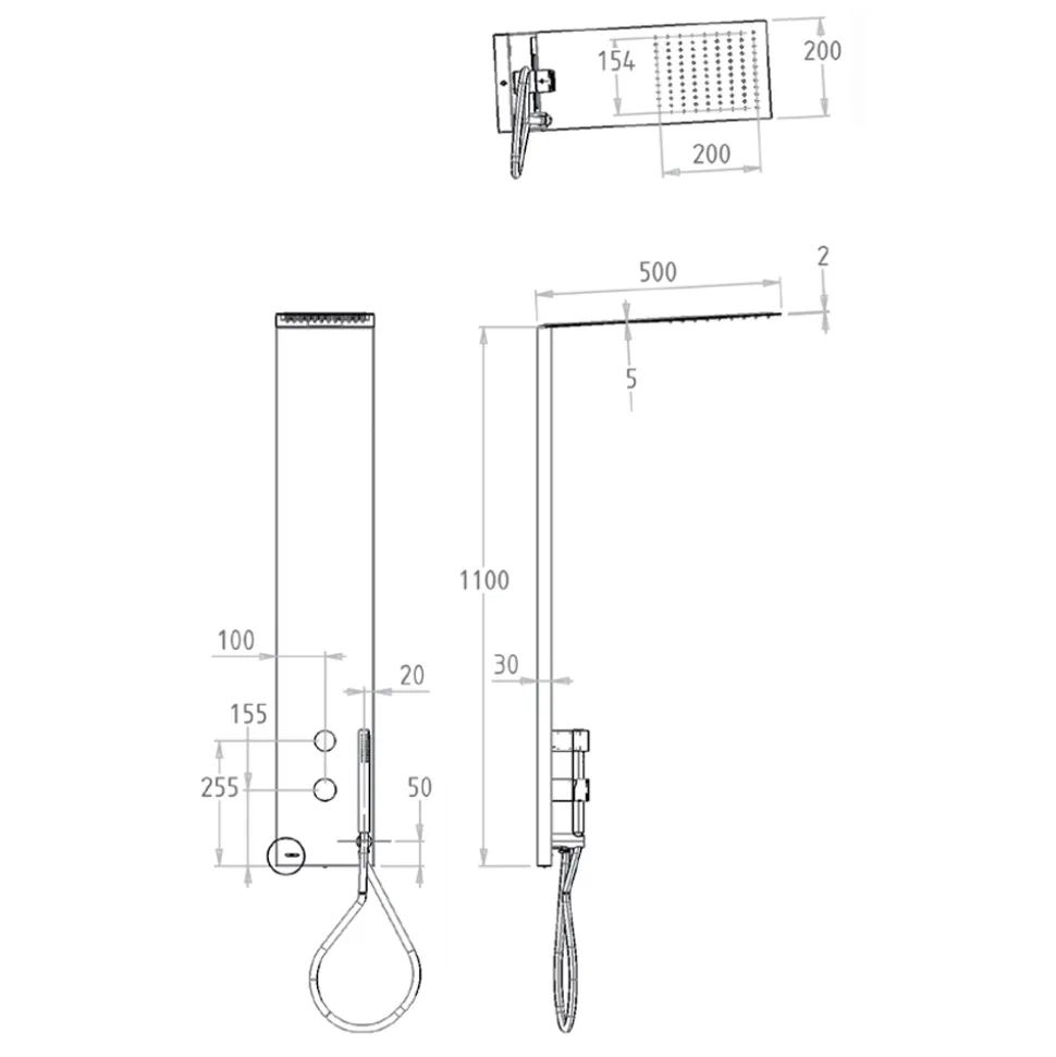 Colonna Doccia in Acciaio con Soffione a Pioggia Made in Italy - Sailor