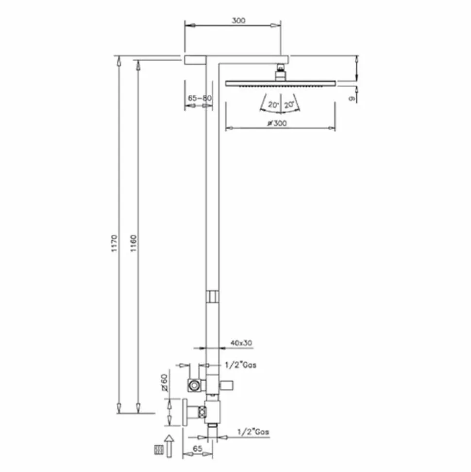 Colonna Doccia in Ottone Cromato con Soffione in Acciaio Made in Italy - Marlo