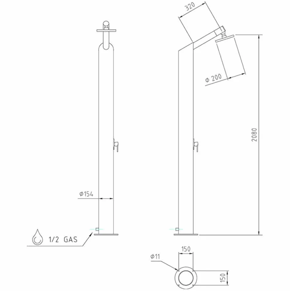 Colonna Doccia Solare da Giardino in Acciaio Inox Nero Made in Italy - Werner