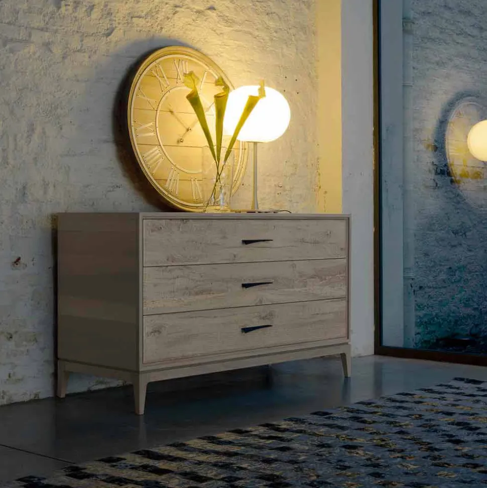 Comò 3 cassetti noce design moderno, l.131xp.55xh.80 cm, Sandro