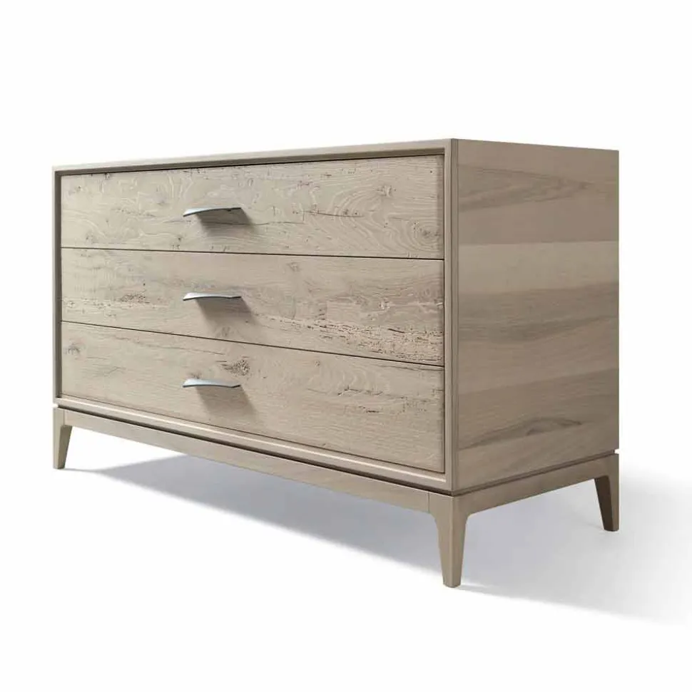 Comò 3 cassetti noce design moderno, l.131xp.55xh.80 cm, Sandro