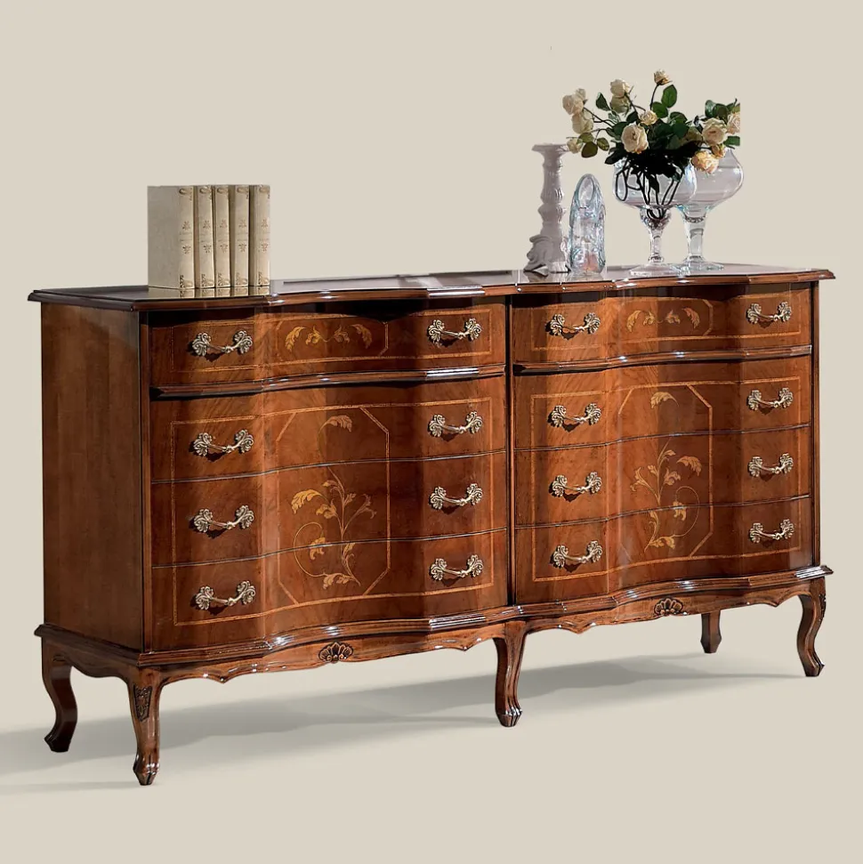 Comò Classico con 8 Cassetti in Legno Noce Bassano Made in Italy - Luxury