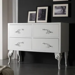 Comò con 4 Cassetti in Listellare di Tiglio Bianco Perla Made in Italy - Bacau