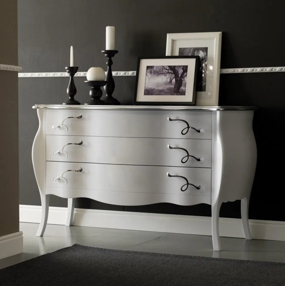 Comò con 3 Cassetti in Listellare di Tiglio Bianco Perla Made in Italy - Babaevo
