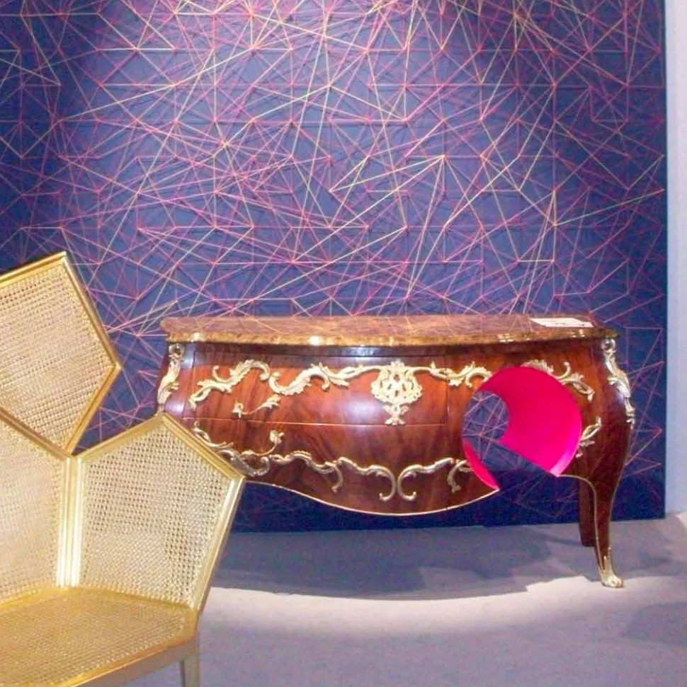 Comò con piano in marmo e decori ottone di design,made in Italy, Gildo