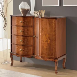 Comò di Stile Classico con 1 Anta e 4 Cassetti Made in Italy - Elegant