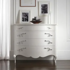 Comò in Legno Bianco Perla a Rilievo con Maniglie Cromate Made in Italy - Berlino