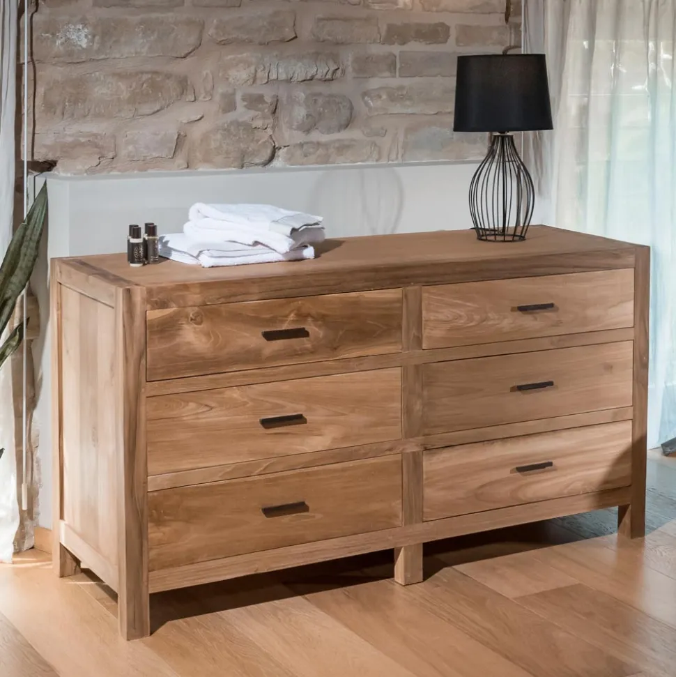 Comò in Teak Massello con 6 Cassetti - Muay