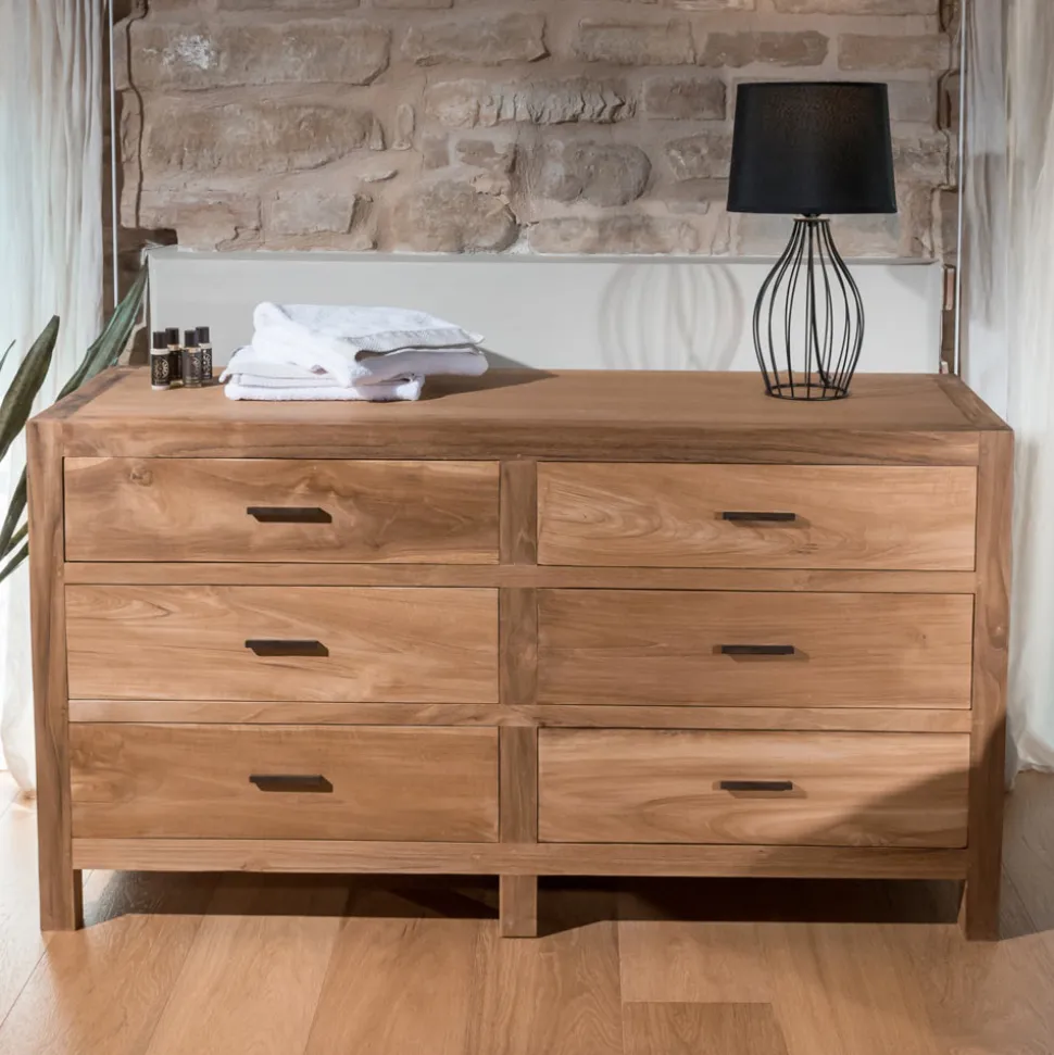 Comò in Teak Massello con 6 Cassetti - Muay