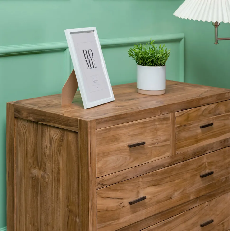 Comò in Teak Massello con 5 Cassetti - Tang