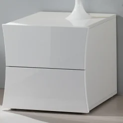 Comodino Camera da Letto 2 Cassetti Legno Bianco Design ad Arco - Sabine