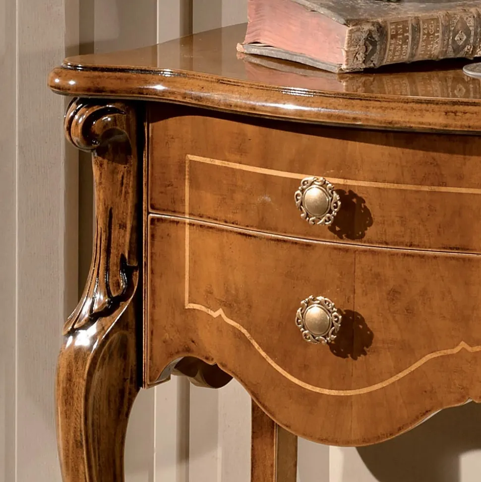 Comodino 2 Cassetti Classico in Legno Noce Bassano Made in Italy - Commodo