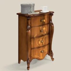 Comodino Classico in Legno Intarsiato 4 Cassetti Made in Italy - Ottaviano