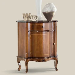 Comodino Classico Legno Intarsiato Anta e Cassetto Made in Italy - Leonor
