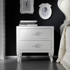 Comodino con 2 Cassetti in Finitura Bianco Perla Made in Italy - Bacau