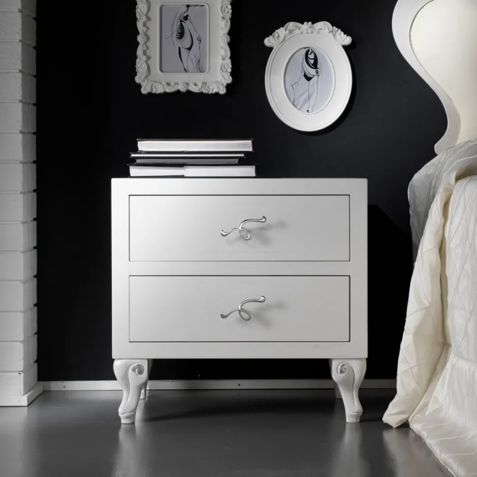 Comodino con 2 Cassetti in Finitura Bianco Perla Made in Italy - Bacau