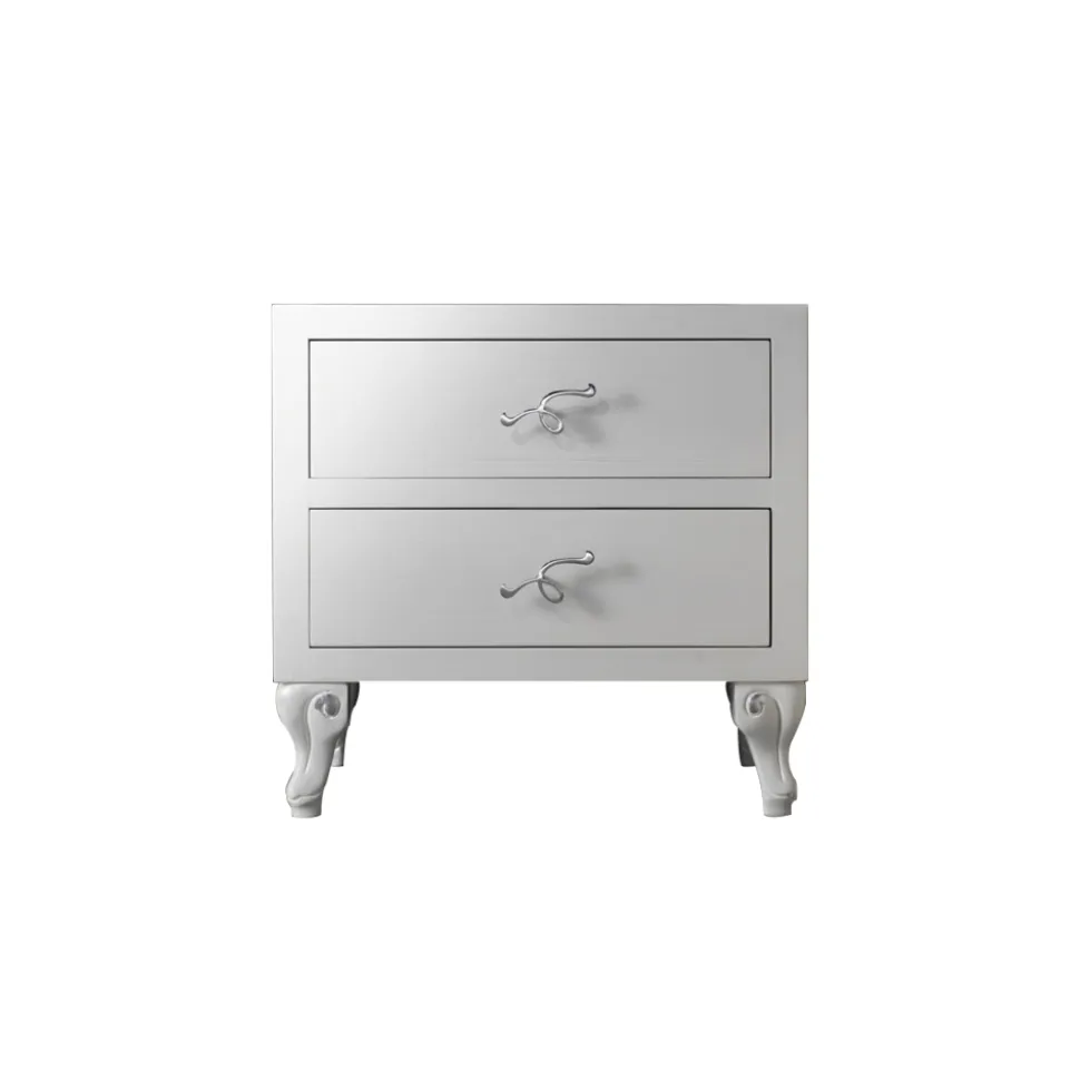 Comodino con 2 Cassetti in Finitura Bianco Perla Made in Italy - Bacau