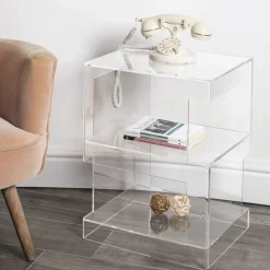 Comodino Design Cristallo Acrilico Trasparente Moderno con Ripiano - Icaria