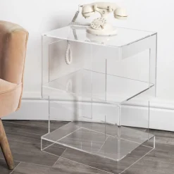 Comodino Design Cristallo Acrilico Trasparente Moderno con Ripiano - Icaria